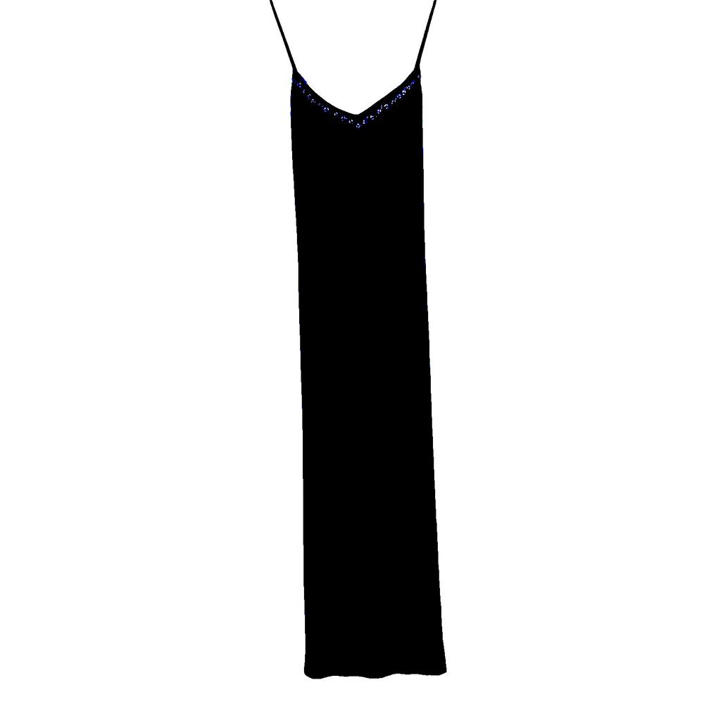 VTG Y2K Black Velvet Maxi Dress Dark Feminine Goth Party Gown Spaghetti Strap  L